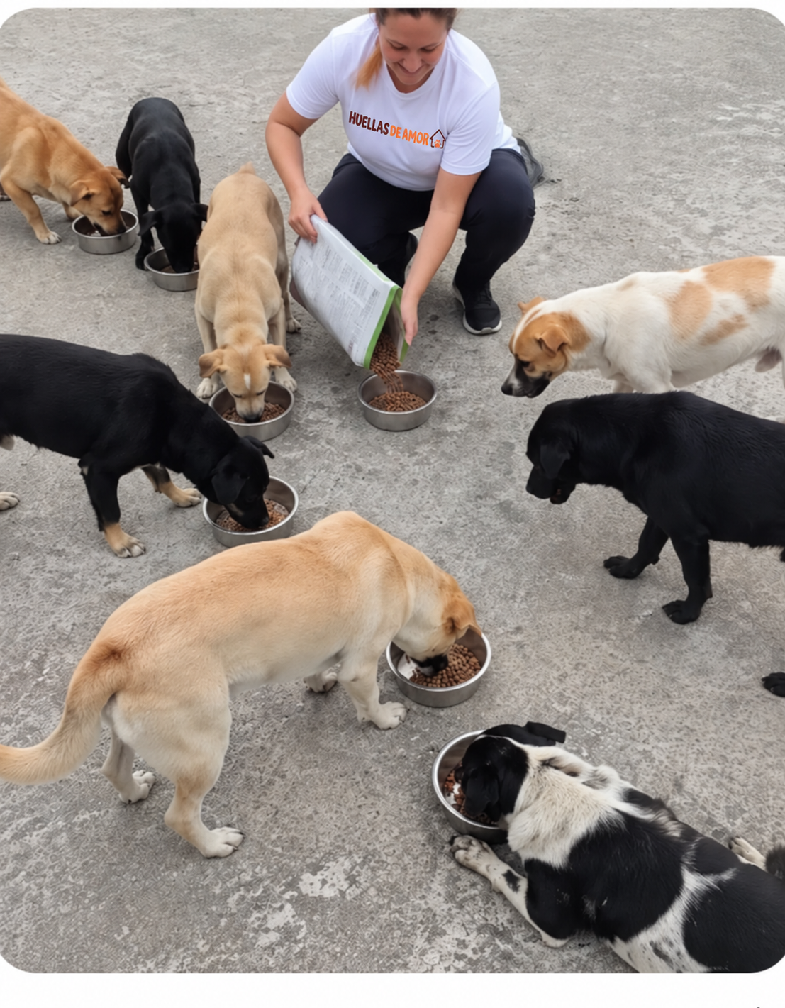 Un colaborador local alimentando a perros